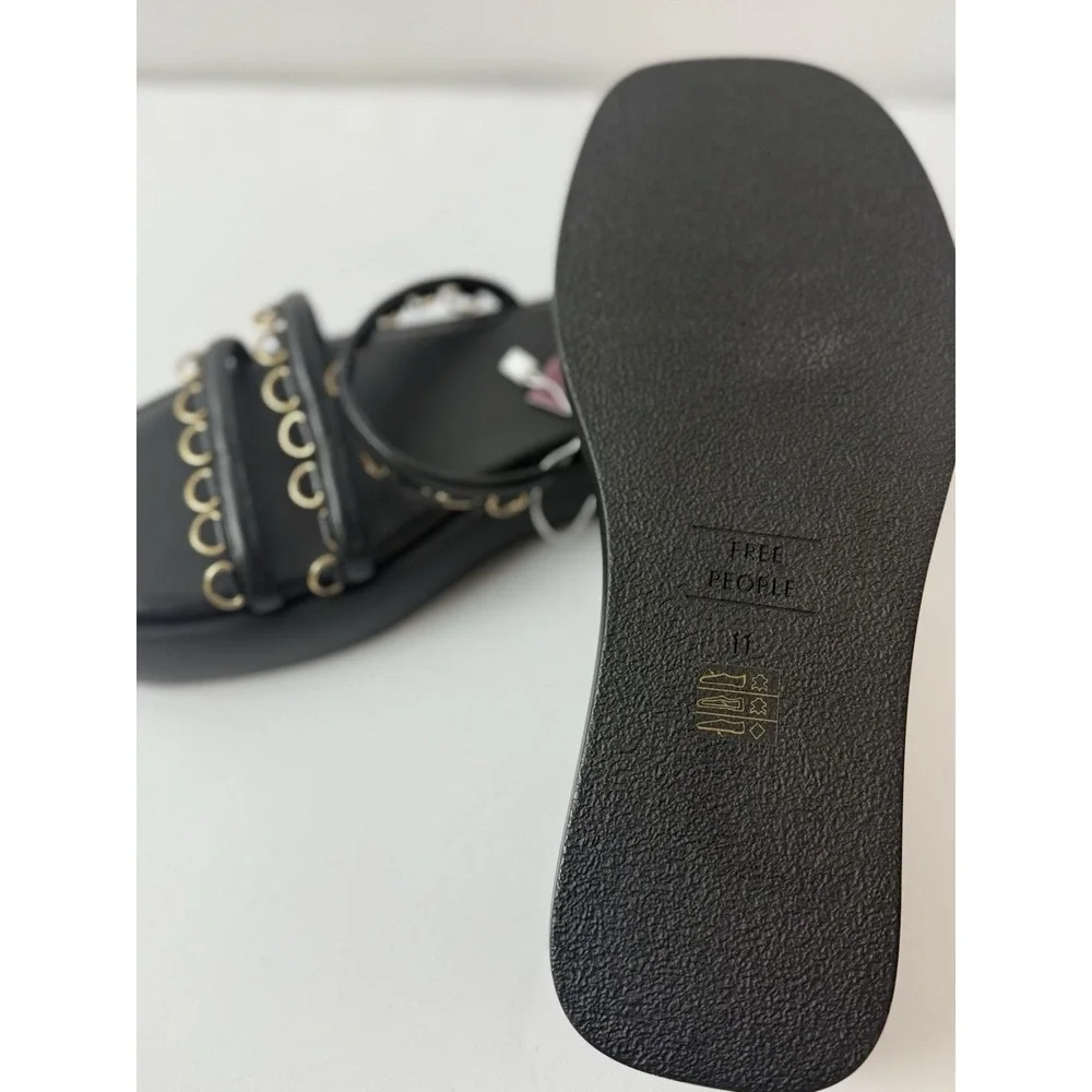Free People Midas Touch Slides Sandals Black Leather Chunky Studded Sz 11 - Picture 5 of 7